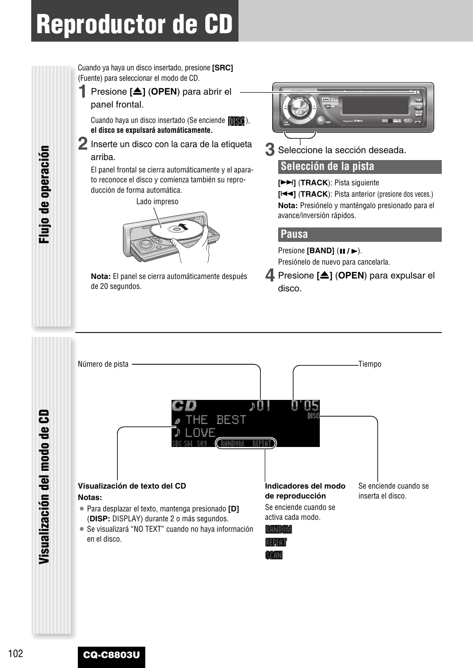 Reproductor de cd, Flujo de operación visualización del modo de cd | Panasonic CQ-C8803U User Manual | Page 102 / 120