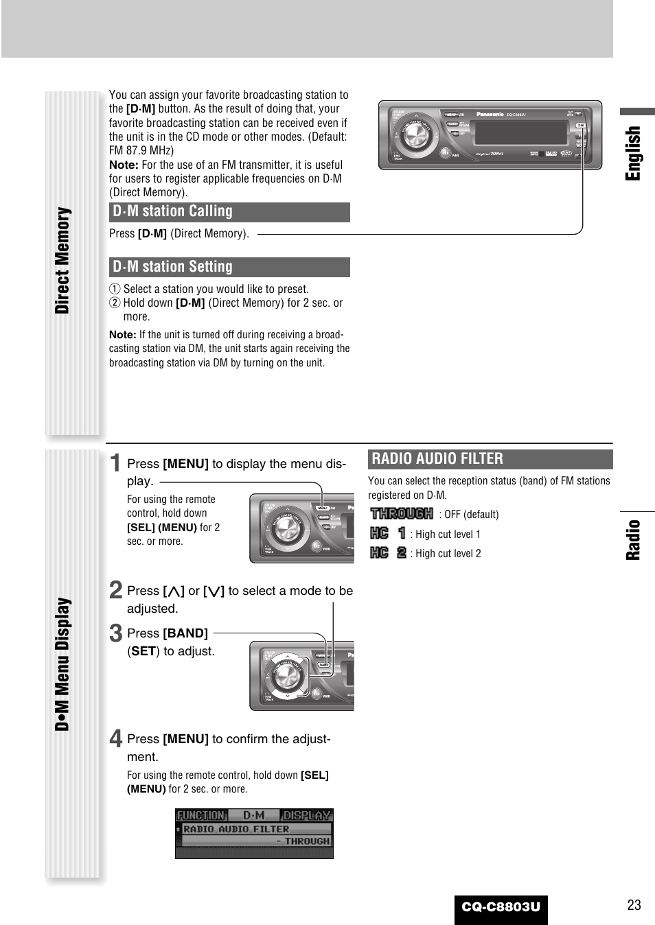 English, Radio | Panasonic CQ-C8803U User Manual | Page 23 / 120