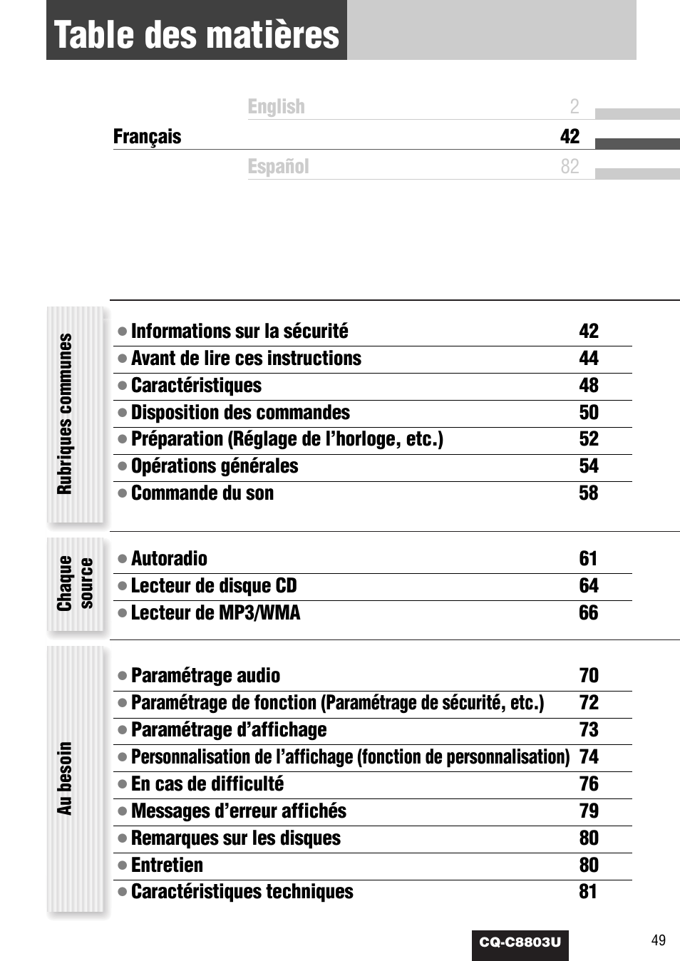 Panasonic CQ-C8803U User Manual | Page 49 / 120