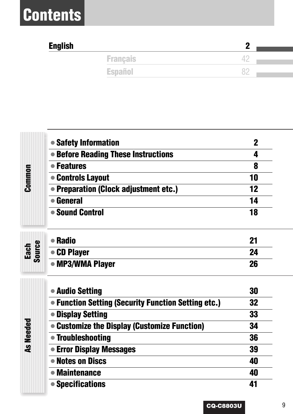 Panasonic CQ-C8803U User Manual | Page 9 / 120