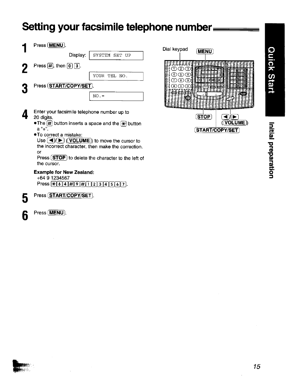 Setting your facsimile telephone number | Panasonic KX-F1110NZ User Manual | Page 15 / 110