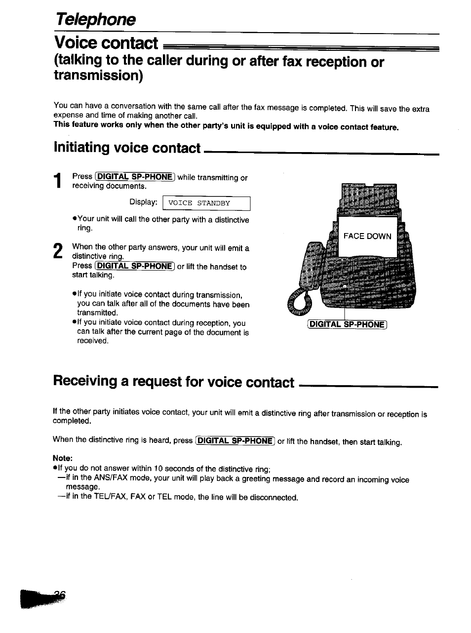 Initiating voice contact, Receiving a request for voice contact, Voice contact | Telephone | Panasonic KX-F1110NZ User Manual | Page 34 / 110