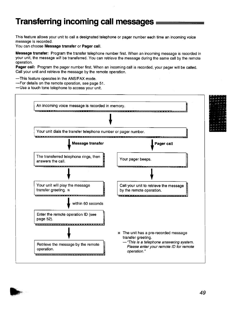 Transferring incoming caii messages | Panasonic KX-F1110NZ User Manual | Page 49 / 110