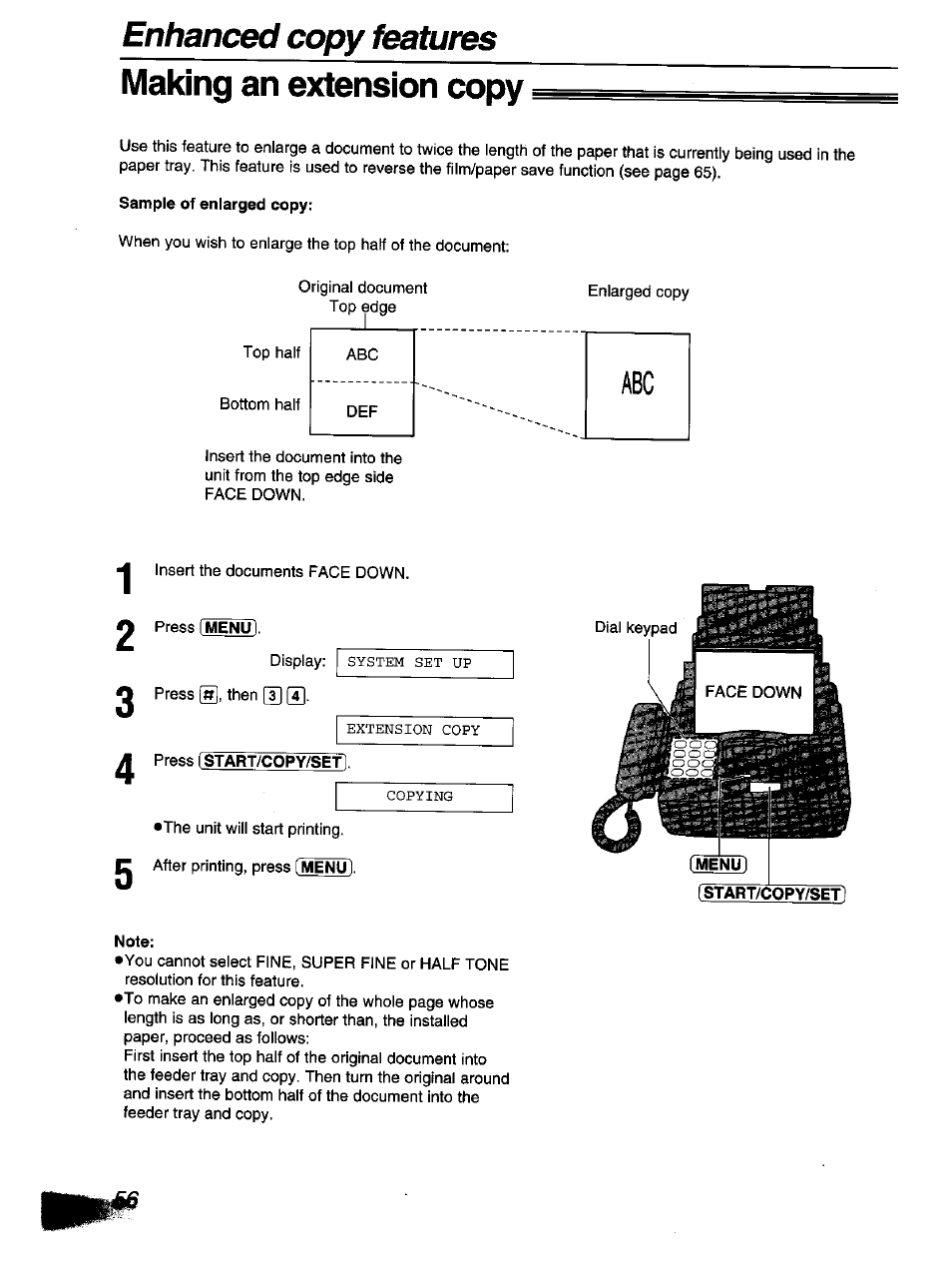 Press (start/copy/setl, Enhanced copy features making an extension copy | Panasonic KX-F1110NZ User Manual | Page 54 / 110