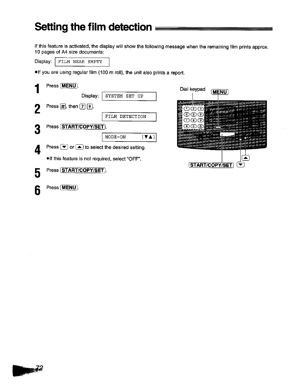 Setting the film detection | Panasonic KX-F1110NZ User Manual | Page 70 / 110