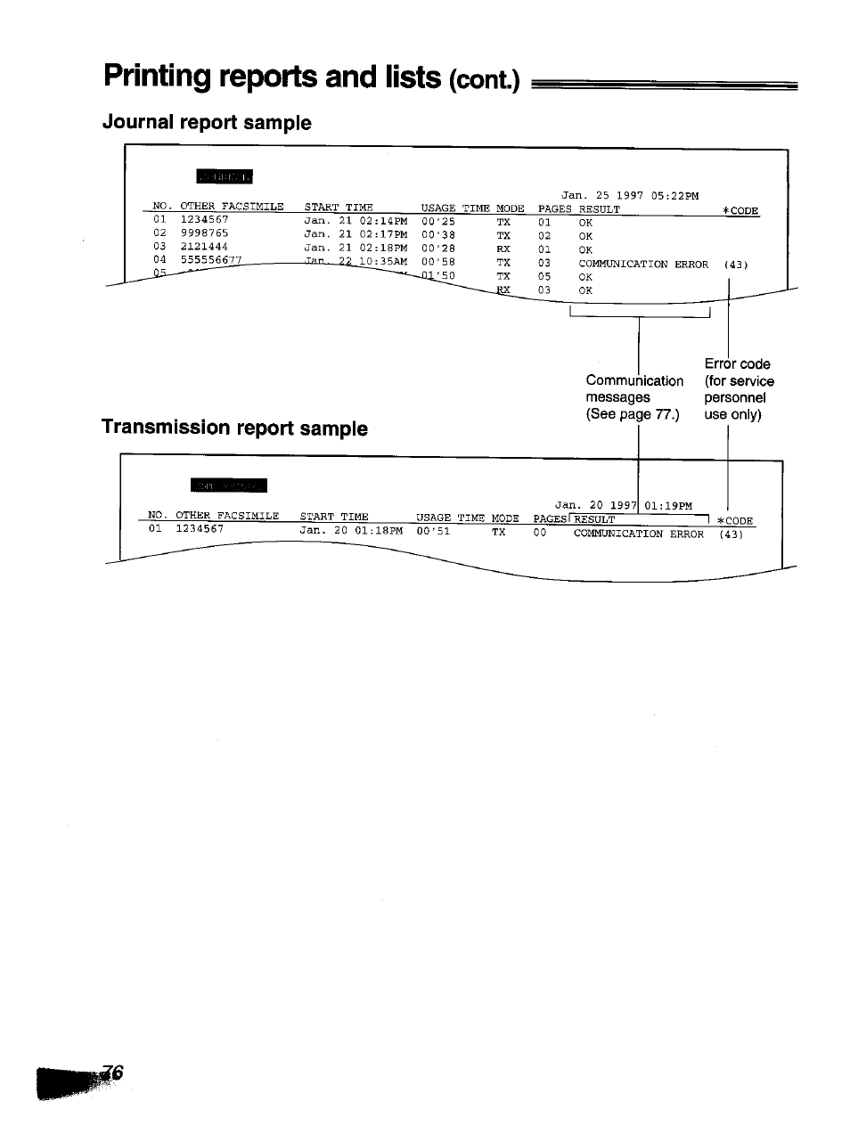 Printing reports and iists | Panasonic KX-F1110NZ User Manual | Page 74 / 110