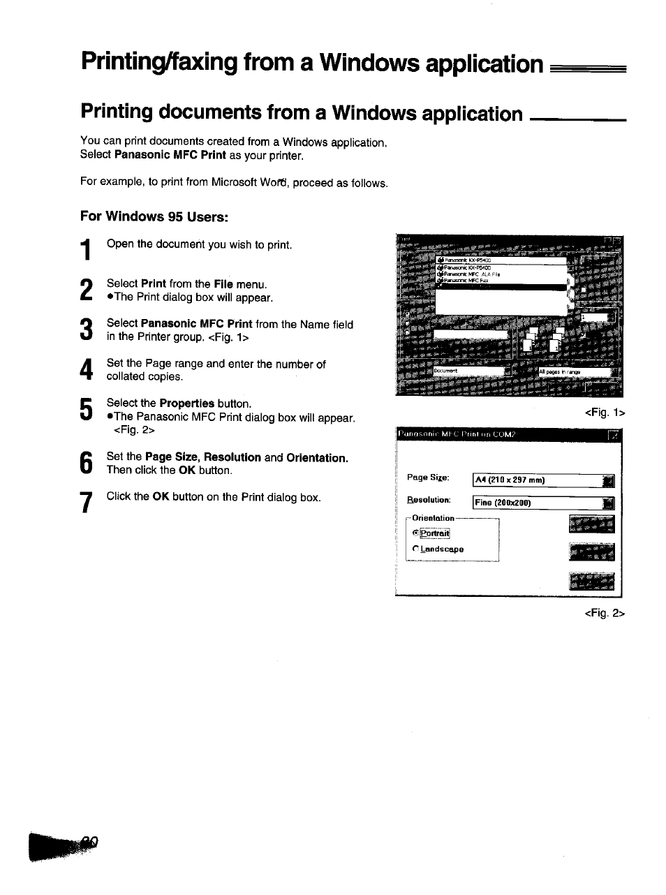 Printing documents from a windows application, For windows 95 users, Printing/faxing from a windows application | Panasonic KX-F1110NZ User Manual | Page 78 / 110