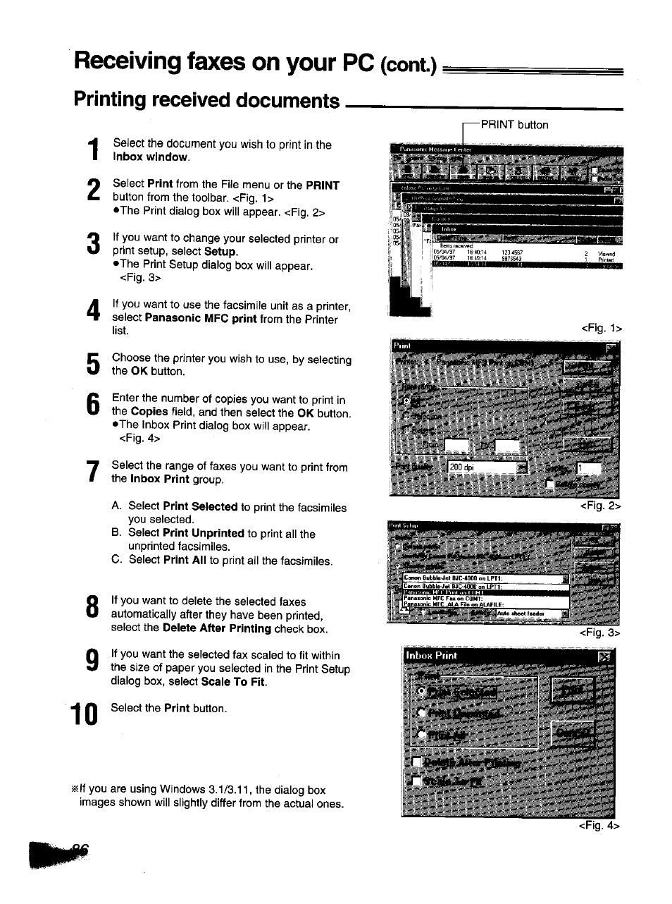 Receiving faxes on your pc, Cont.) printing received documents | Panasonic KX-F1110NZ User Manual | Page 84 / 110