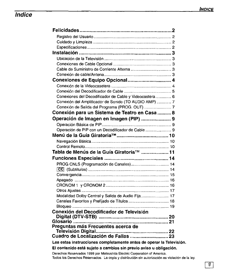 Indice | Panasonic PT 51DX80 User Manual | Page 29 / 52