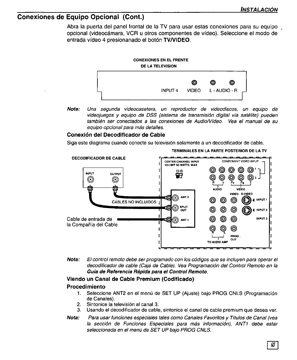 Conexiones de equipo opcional (cont.), Conexiones de equipo opcional | Panasonic PT 51DX80 User Manual | Page 33 / 52