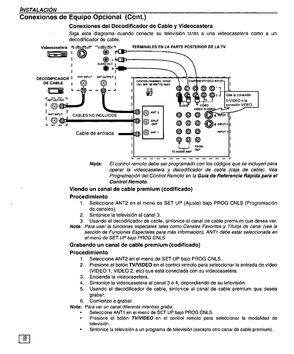 Conexiones de equipo opcional (cont.) | Panasonic PT 51DX80 User Manual | Page 34 / 52