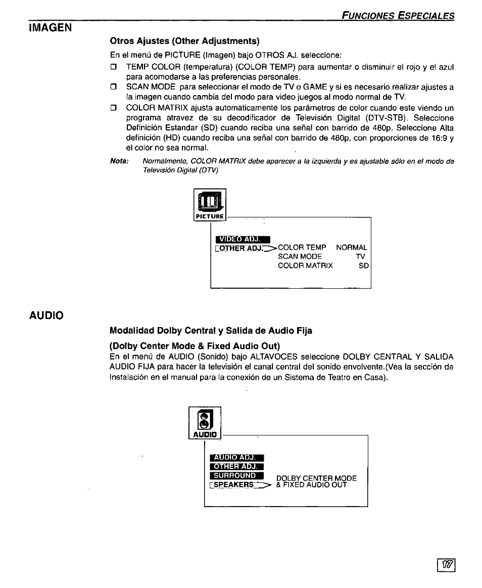 Imagen, Audio | Panasonic PT 51DX80 User Manual | Page 45 / 52