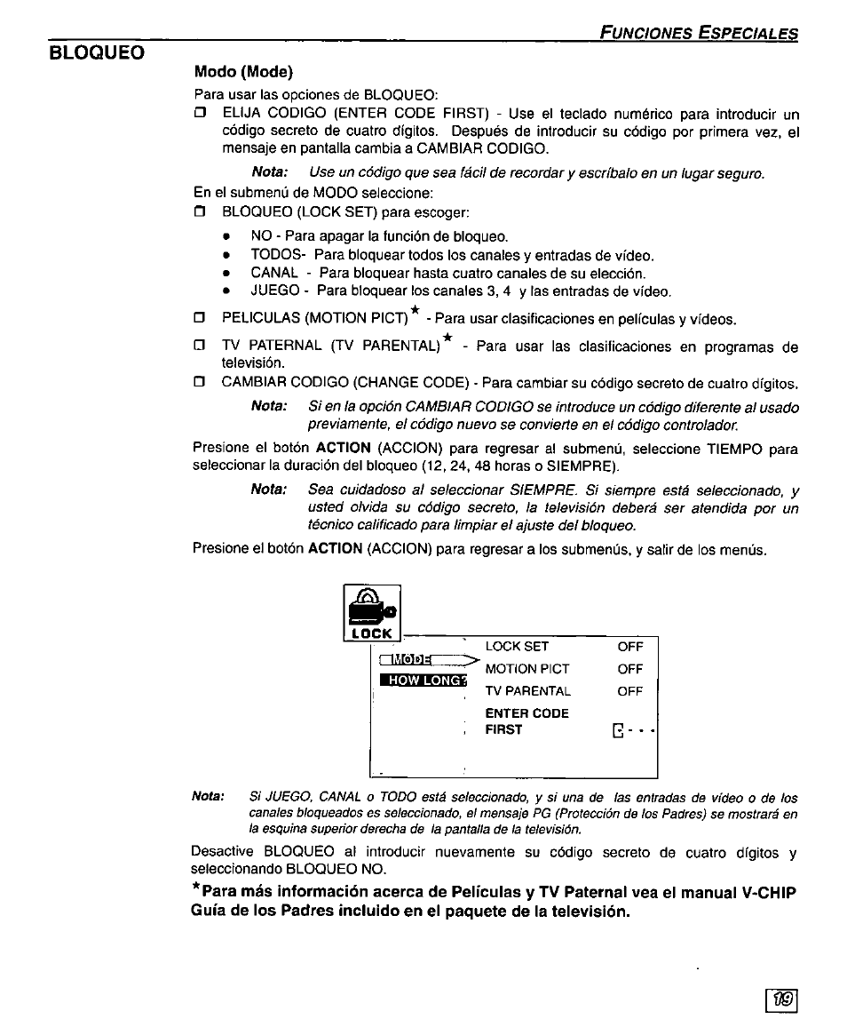 Bloqueo | Panasonic PT 51DX80 User Manual | Page 47 / 52