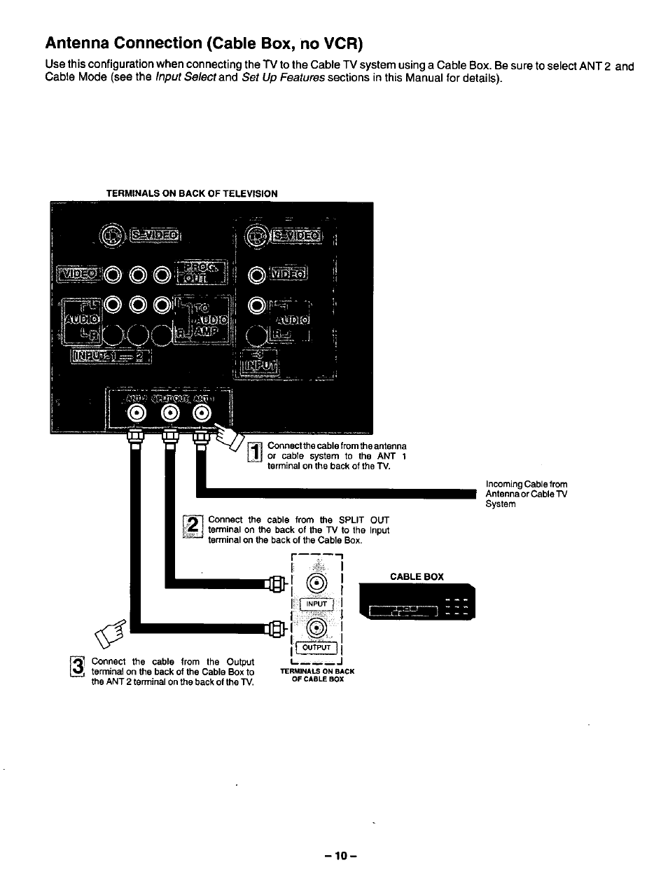 Antenna connection (cable box, no vcr) | Panasonic CT-27SF34 User Manual | Page 10 / 40