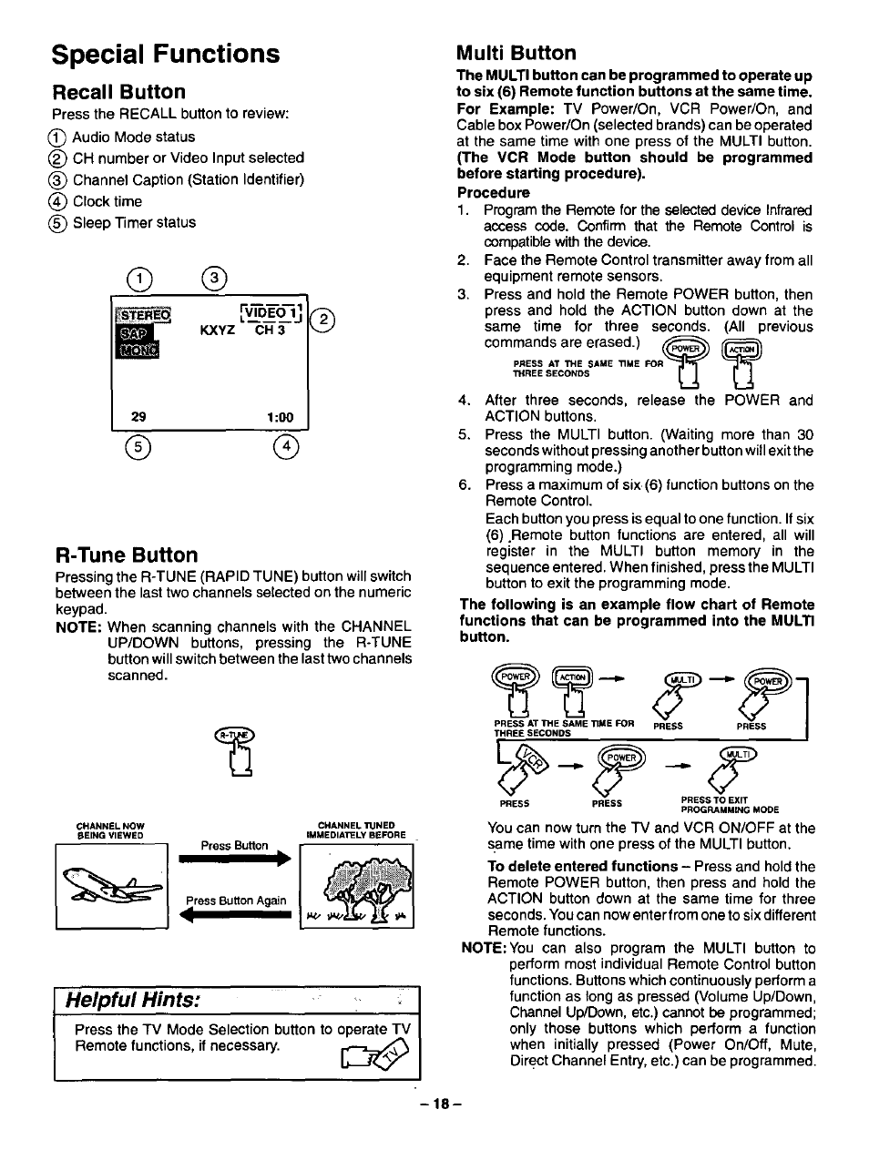 Special functions, Helpful hints | Panasonic CT-27SF34 User Manual | Page 18 / 40