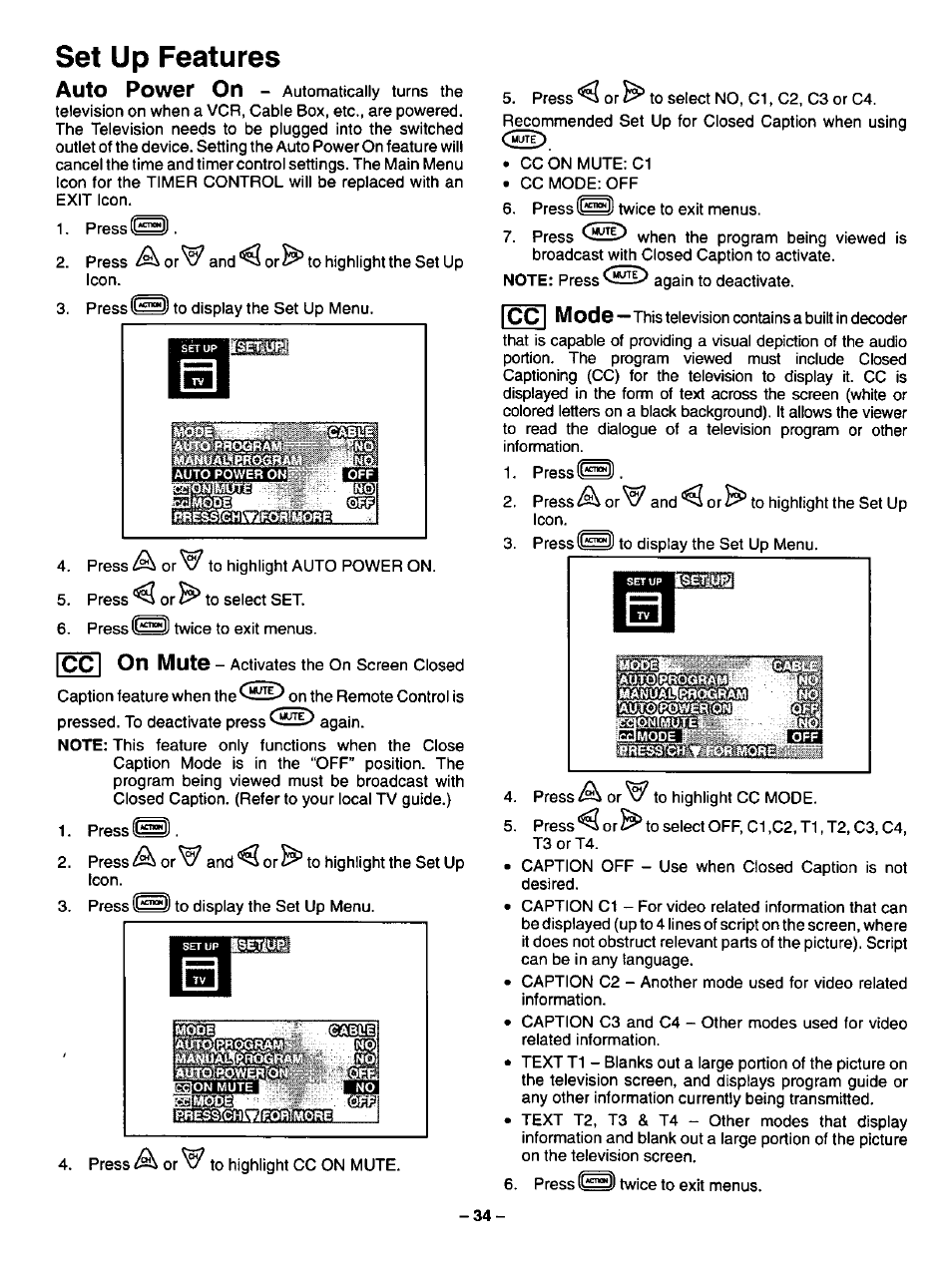Set up features, Mmim | Panasonic CT-27SF34 User Manual | Page 34 / 40