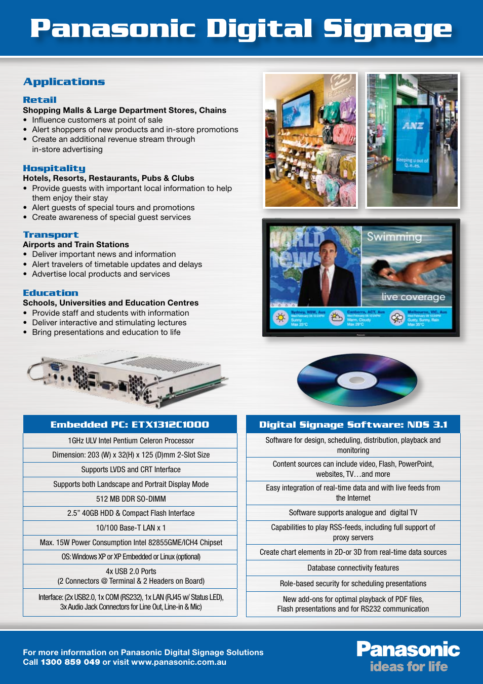 Panasonic digital signage, Applications | Panasonic Digital Signage User Manual | Page 2 / 2