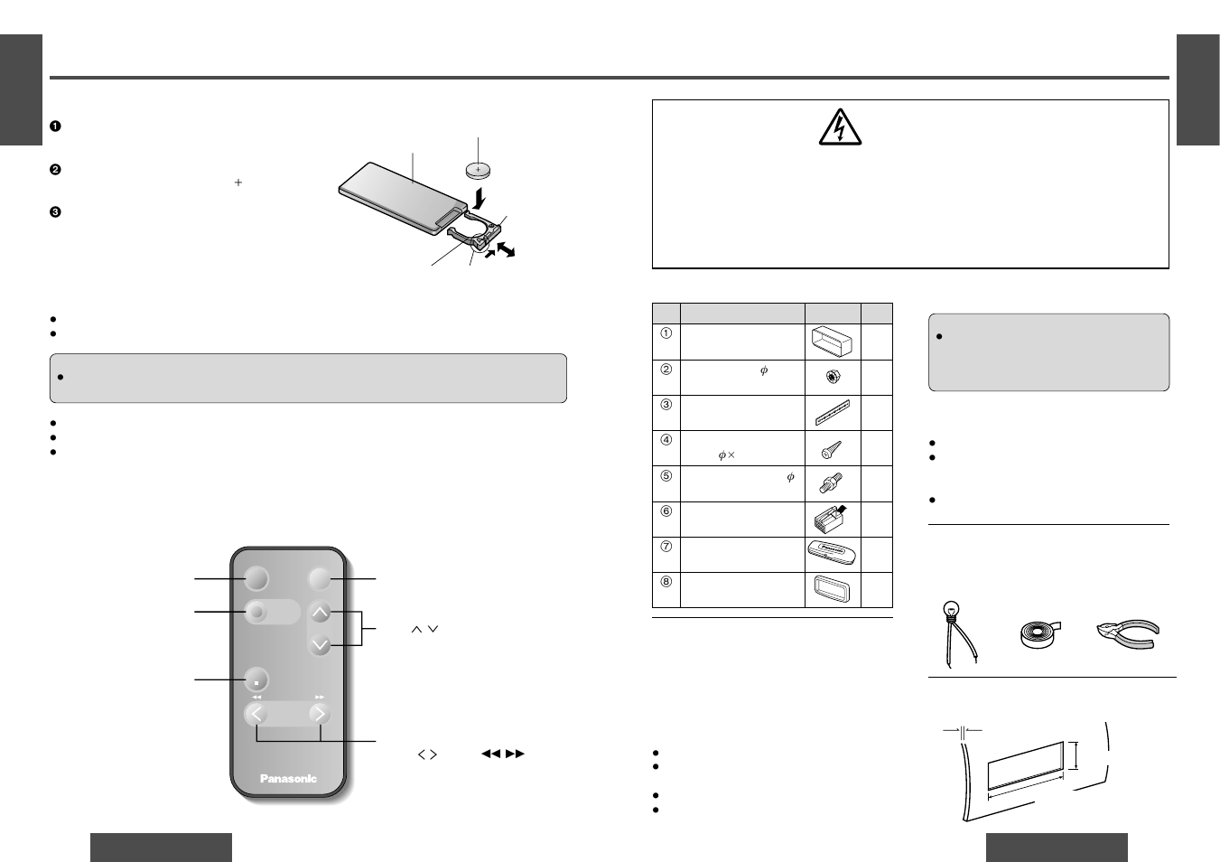 Installation guide, Remote control unit preparation, Warning | Battery installation, Control reference guide | Panasonic CQ-DF501 User Manual | Page 7 / 13