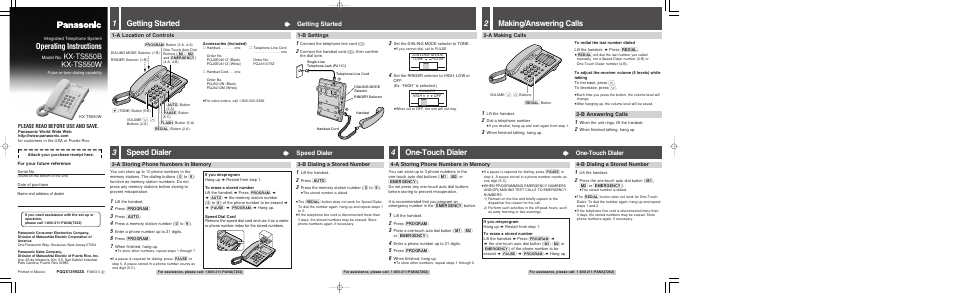 Panasonic Integrated Telephone System KX-TS550B User Manual | 2 pages