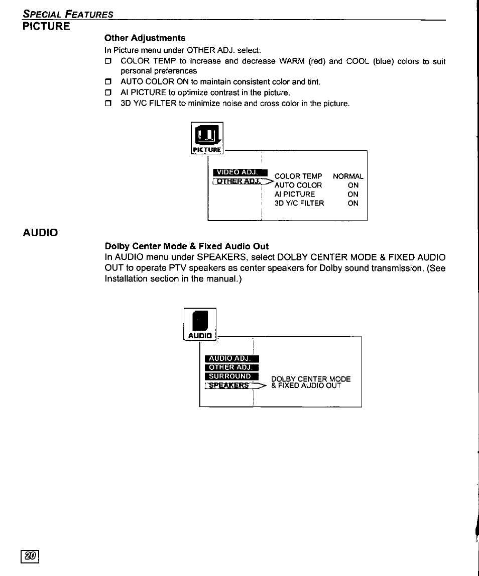Picture, Audio, Picture audio | Panasonic PT-61SX30 User Manual | Page 22 / 52
