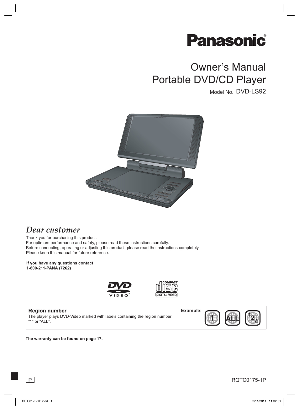 Panasonic DVD-LS92 User Manual | 20 pages