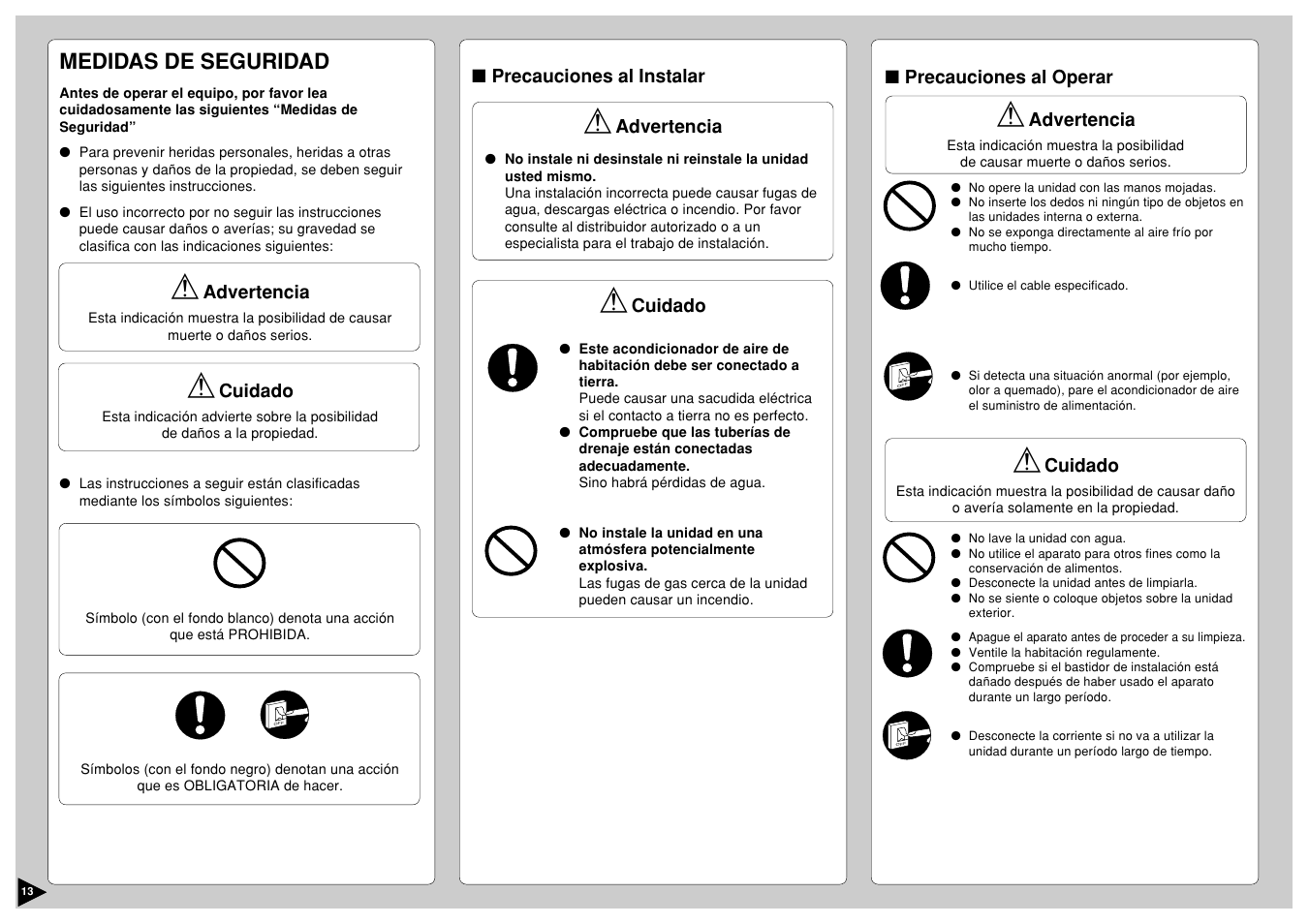 Medidas de seguridad | Panasonic CU-A18CKP6G User Manual | Page 14 / 24