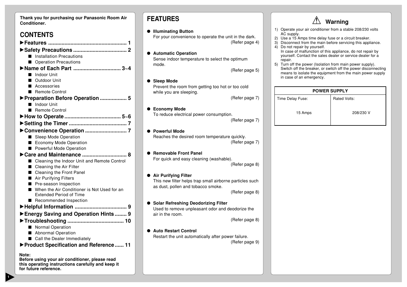 Panasonic CU-A18CKP6G User Manual | Page 2 / 24