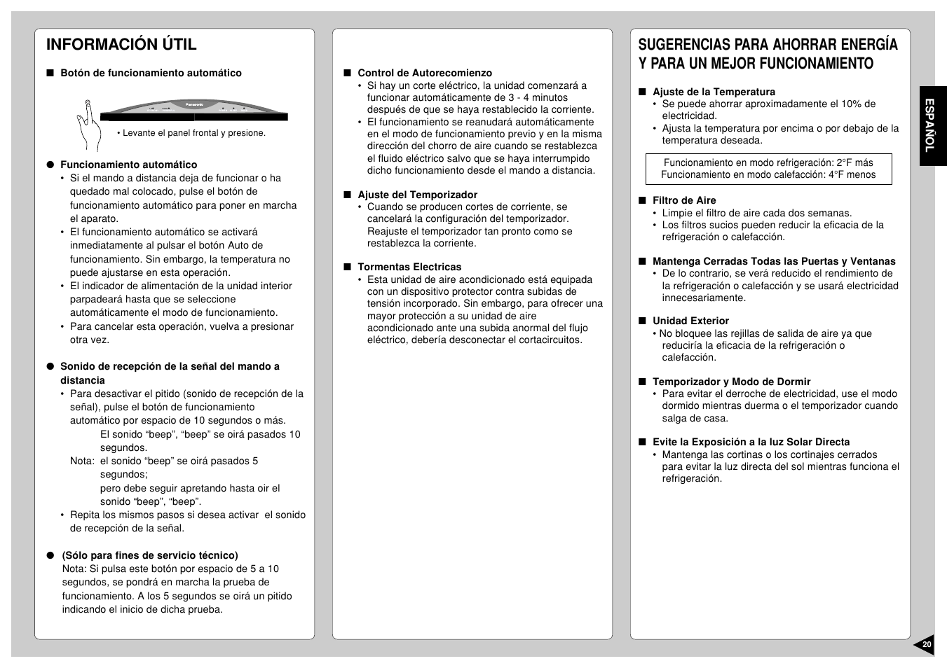 Informacion util, Información útil | Panasonic CU-A18CKP6G User Manual | Page 21 / 24