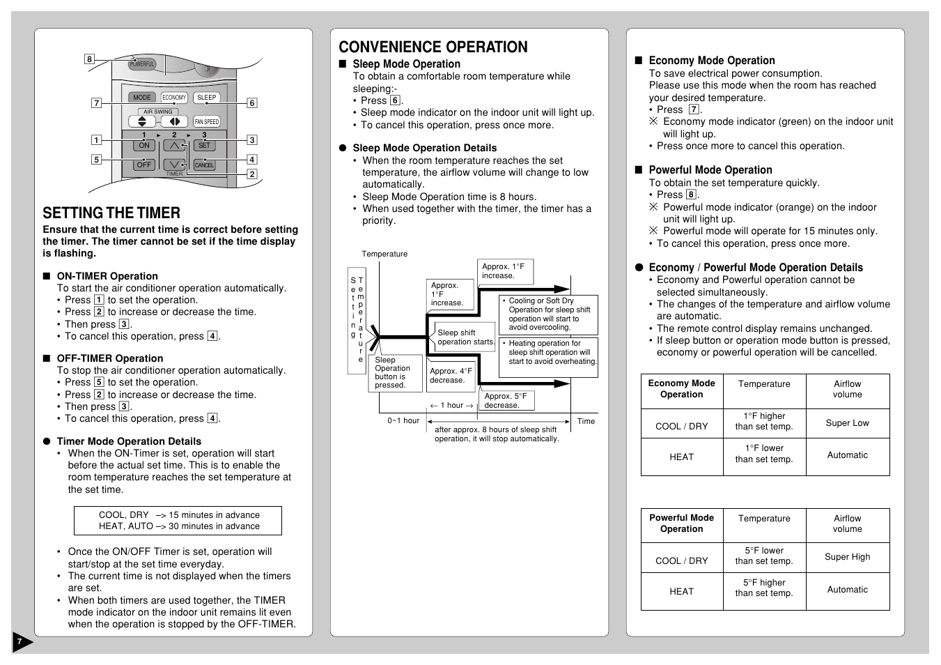 Setting the timer, Convenience operation | Panasonic CU-A18CKP6G User Manual | Page 8 / 24