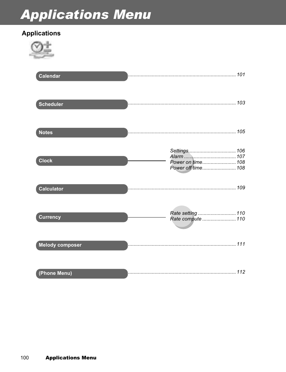 Applications menu | Panasonic EB-X300 User Manual | Page 103 / 125