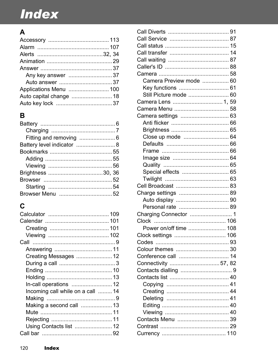 Index | Panasonic EB-X300 User Manual | Page 123 / 125