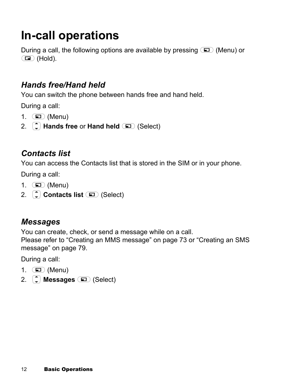 In-call operations | Panasonic EB-X300 User Manual | Page 15 / 125