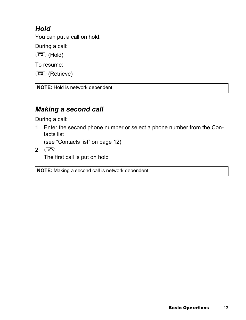 Hold, Making a second call | Panasonic EB-X300 User Manual | Page 16 / 125