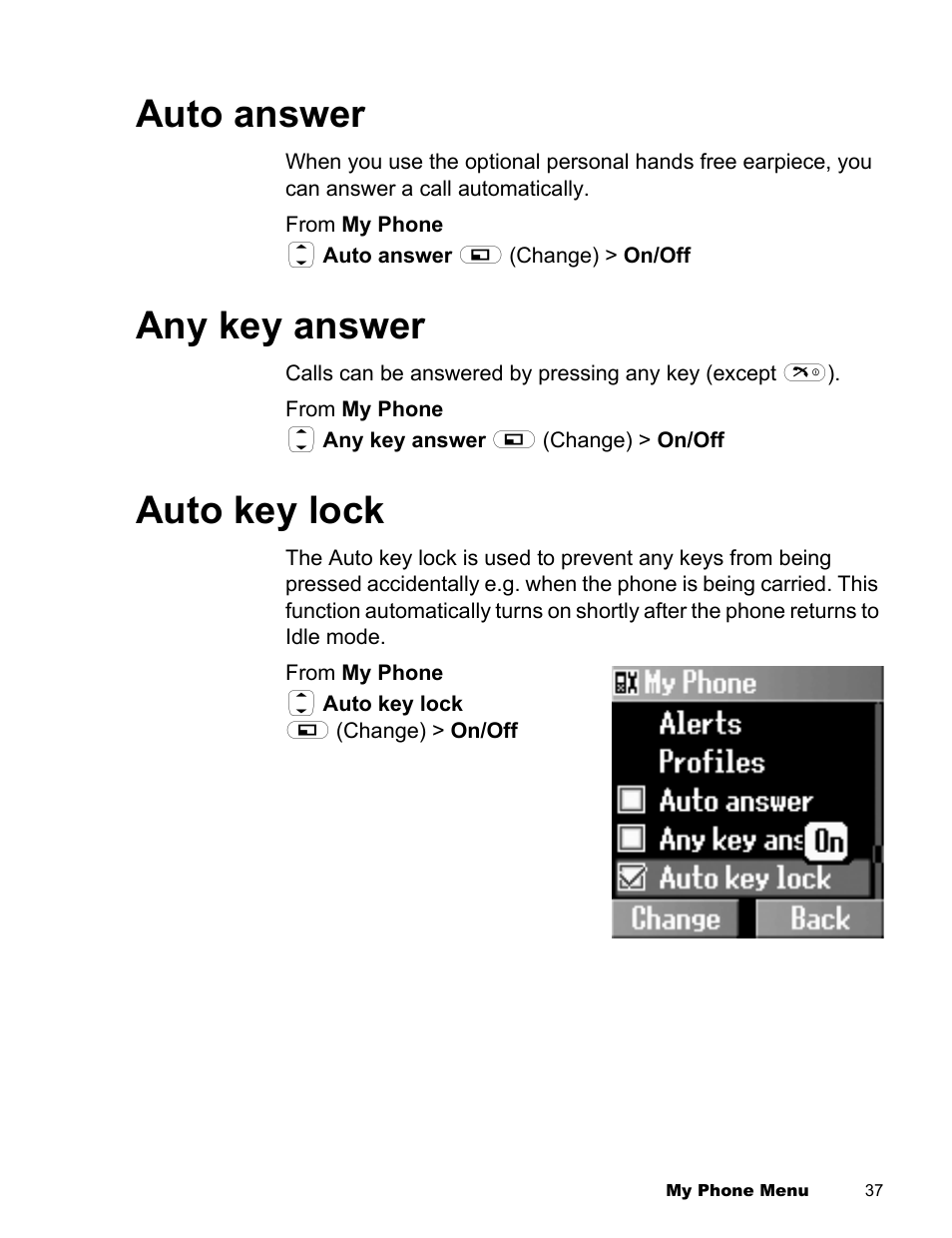 Auto answer any key answer auto key lock, Auto answer, Any key answer | Auto key lock | Panasonic EB-X300 User Manual | Page 40 / 125