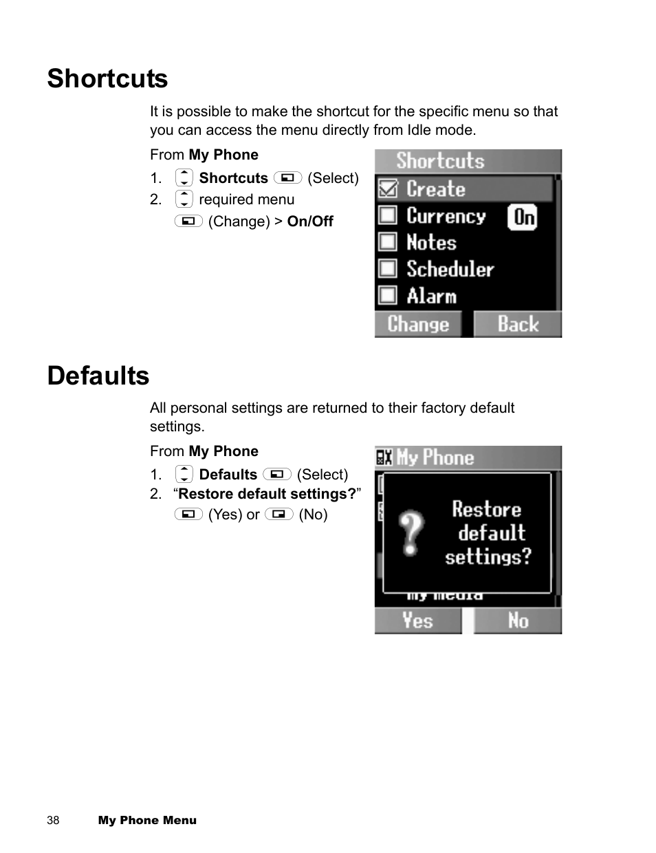 Shortcuts defaults, Shortcuts, Defaults | Panasonic EB-X300 User Manual | Page 41 / 125