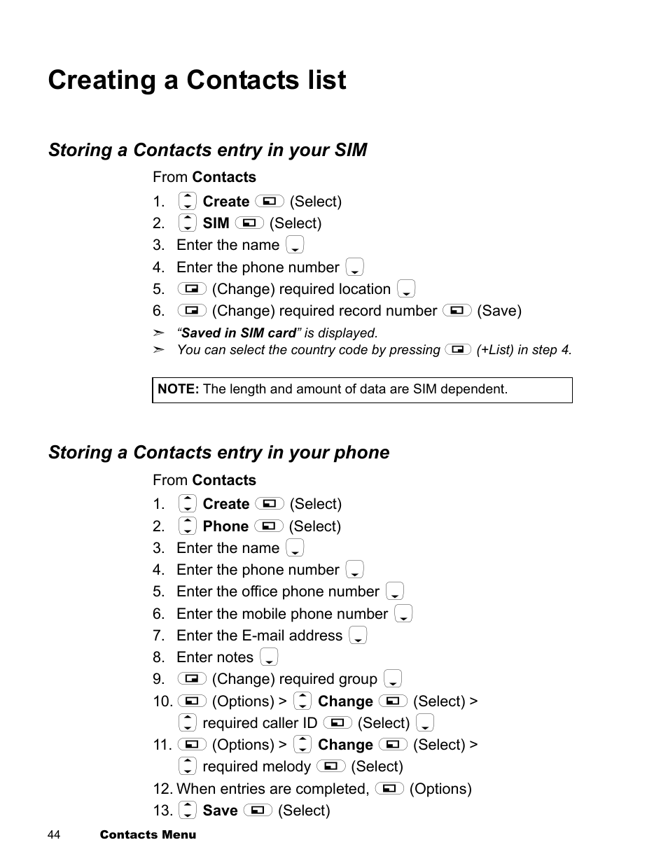 Creating a contacts list | Panasonic EB-X300 User Manual | Page 47 / 125