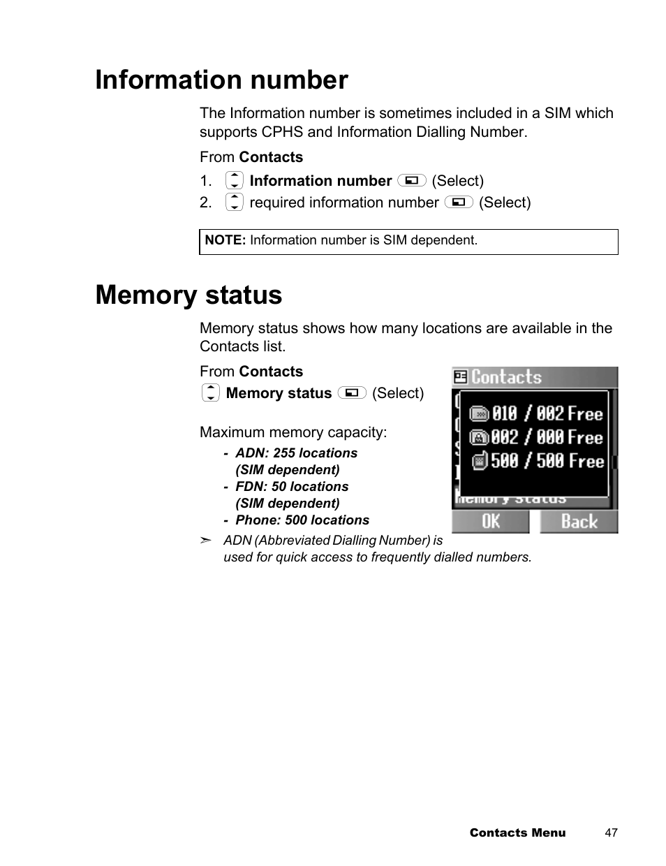 Information number, Memory status | Panasonic EB-X300 User Manual | Page 50 / 125