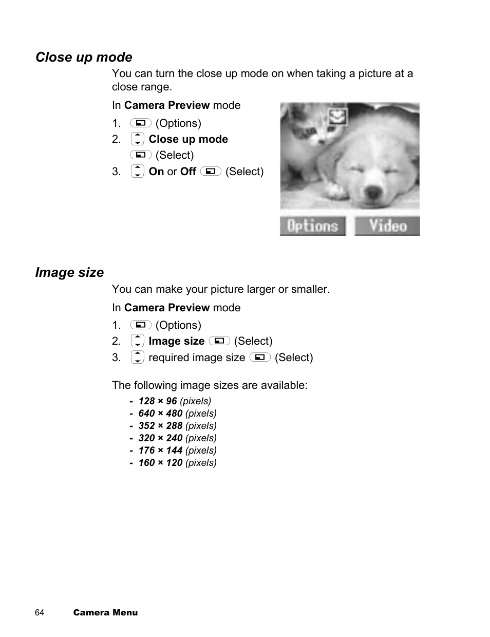 Close up mode, Image size | Panasonic EB-X300 User Manual | Page 67 / 125
