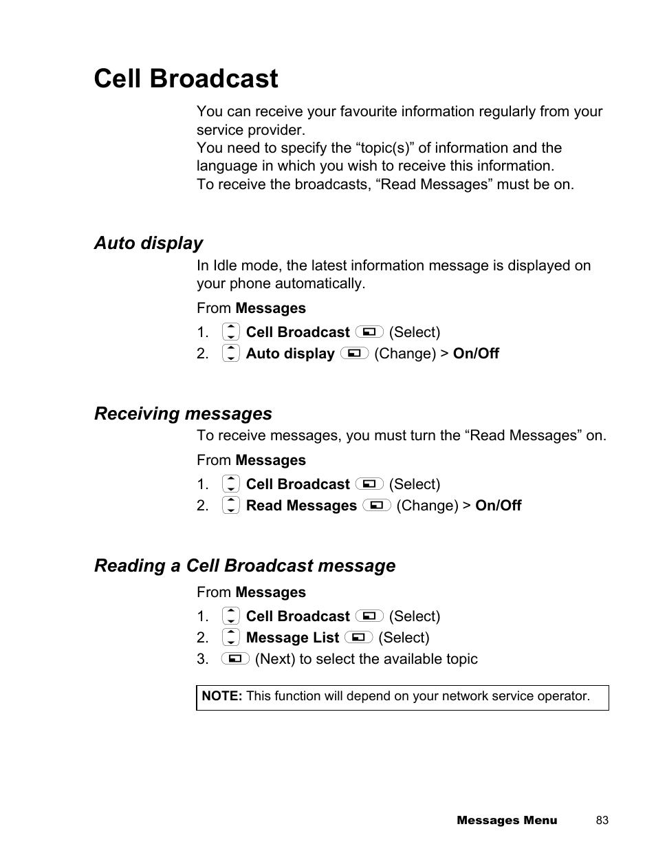 Cell broadcast | Panasonic EB-X300 User Manual | Page 86 / 125