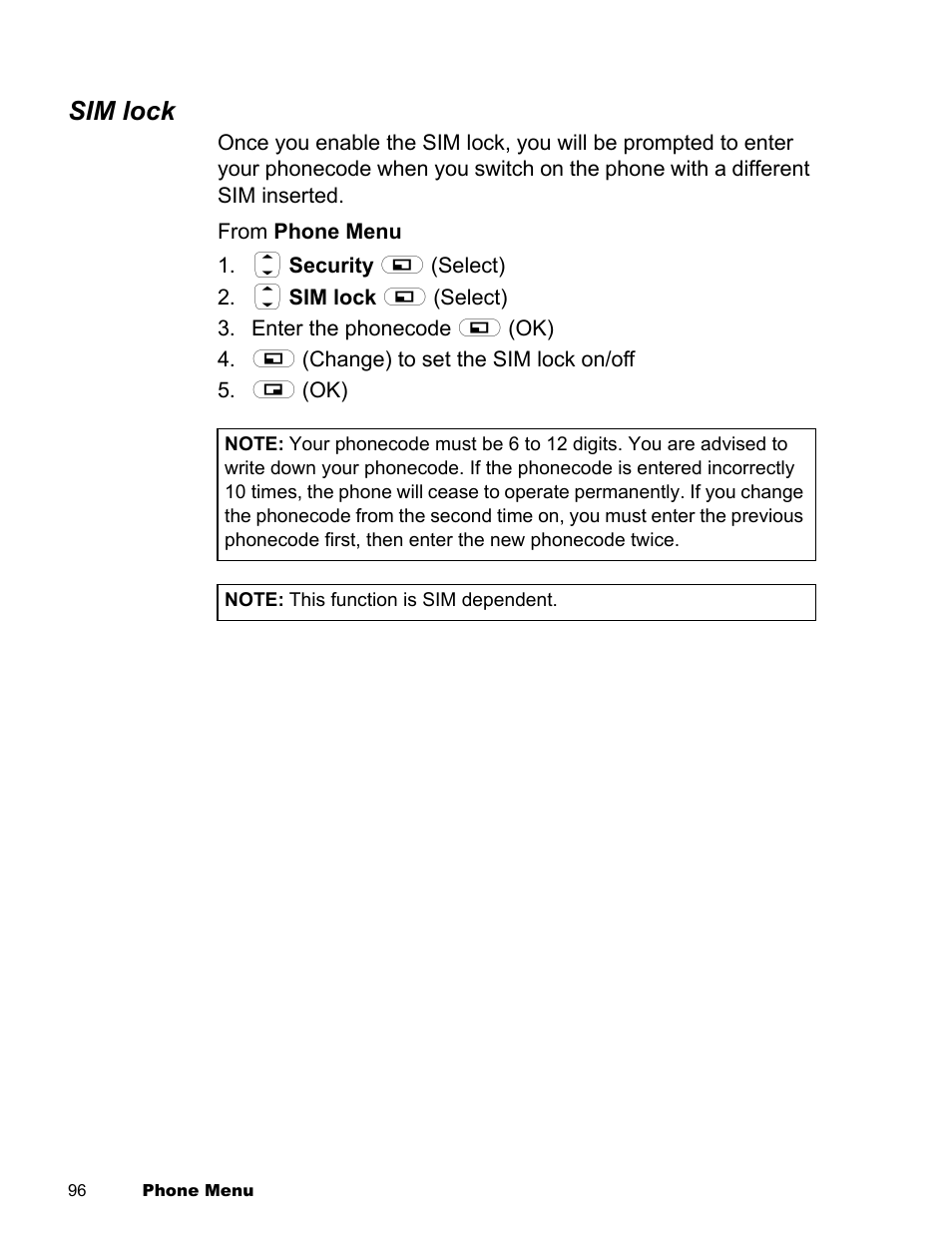 Sim lock | Panasonic EB-X300 User Manual | Page 99 / 125