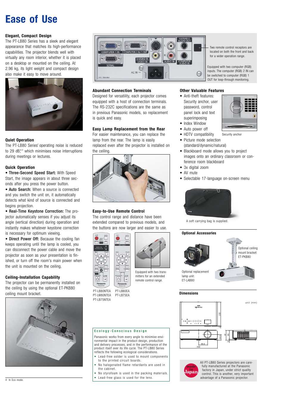 Ease of use | Panasonic PT-LB75NTEA User Manual | Page 5 / 6