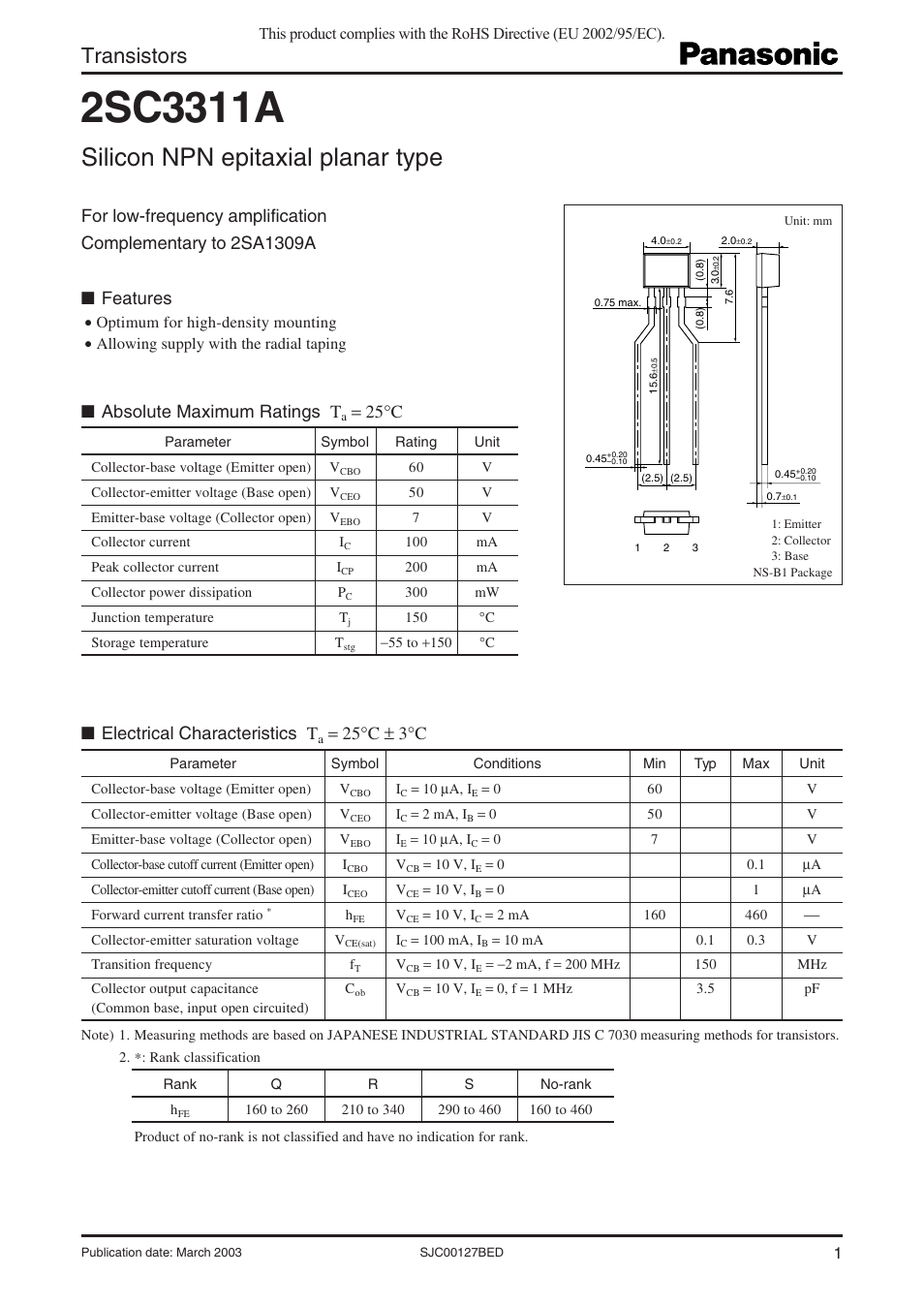 Panasonic 2SC3311A User Manual | 3 pages