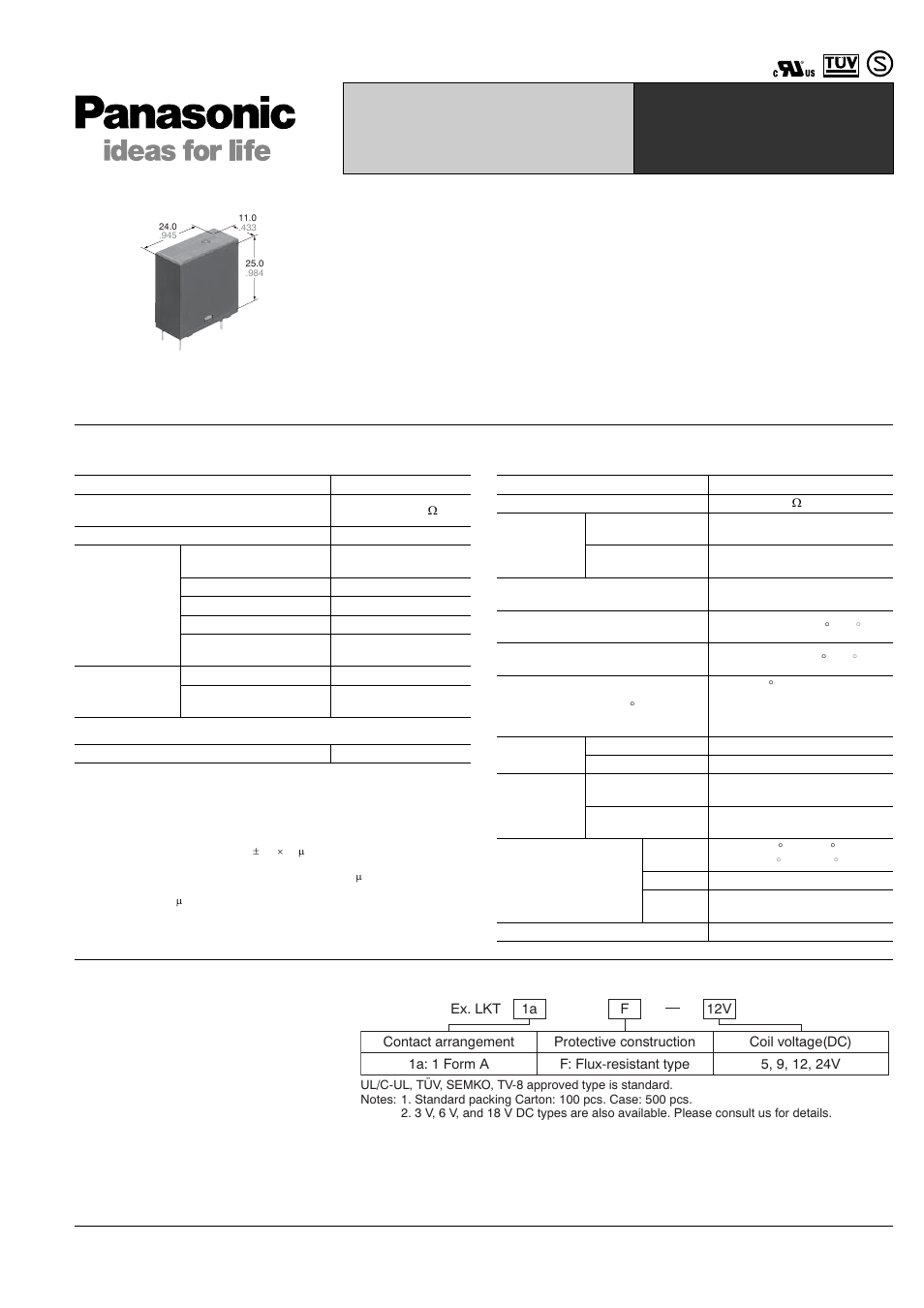 Panasonic LK-T Relays User Manual | 3 pages