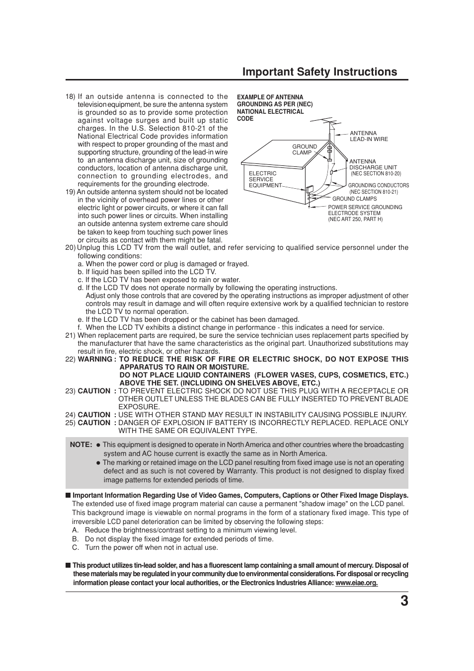 Important safety instructions | Panasonic TC 20LB30 User Manual | Page 3 / 36