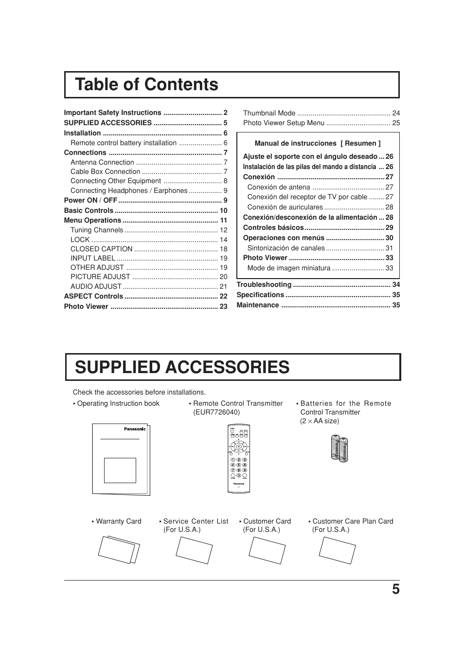 Panasonic TC 20LB30 User Manual | Page 5 / 36