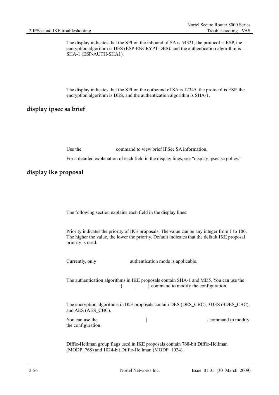 Display ipsec sa brief, Display ike proposal | Panasonic 8000 User Manual | Page 103 / 156