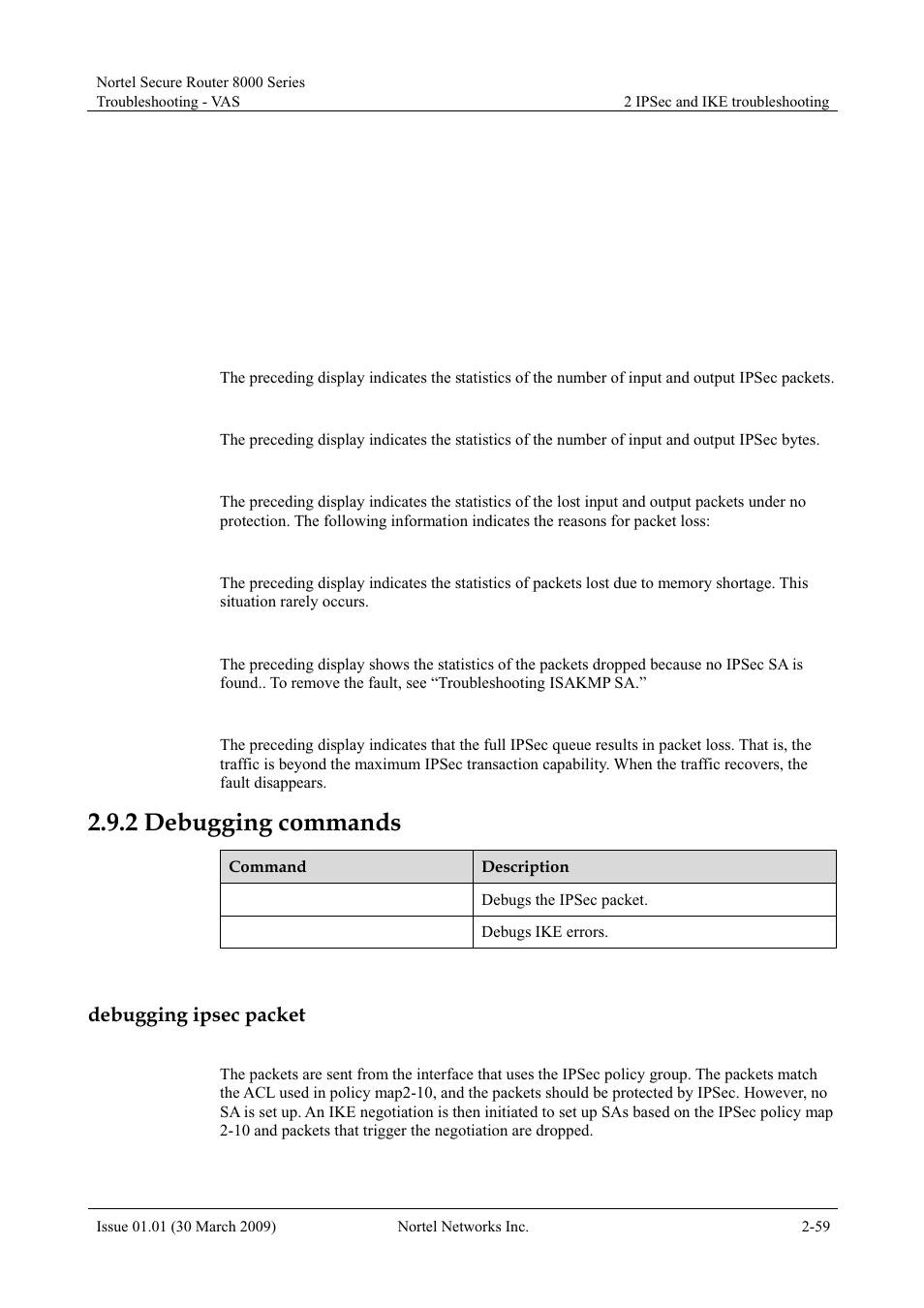2 debugging commands, Debugging ipsec packet, 2 debugging commands -59 | Panasonic 8000 User Manual | Page 106 / 156