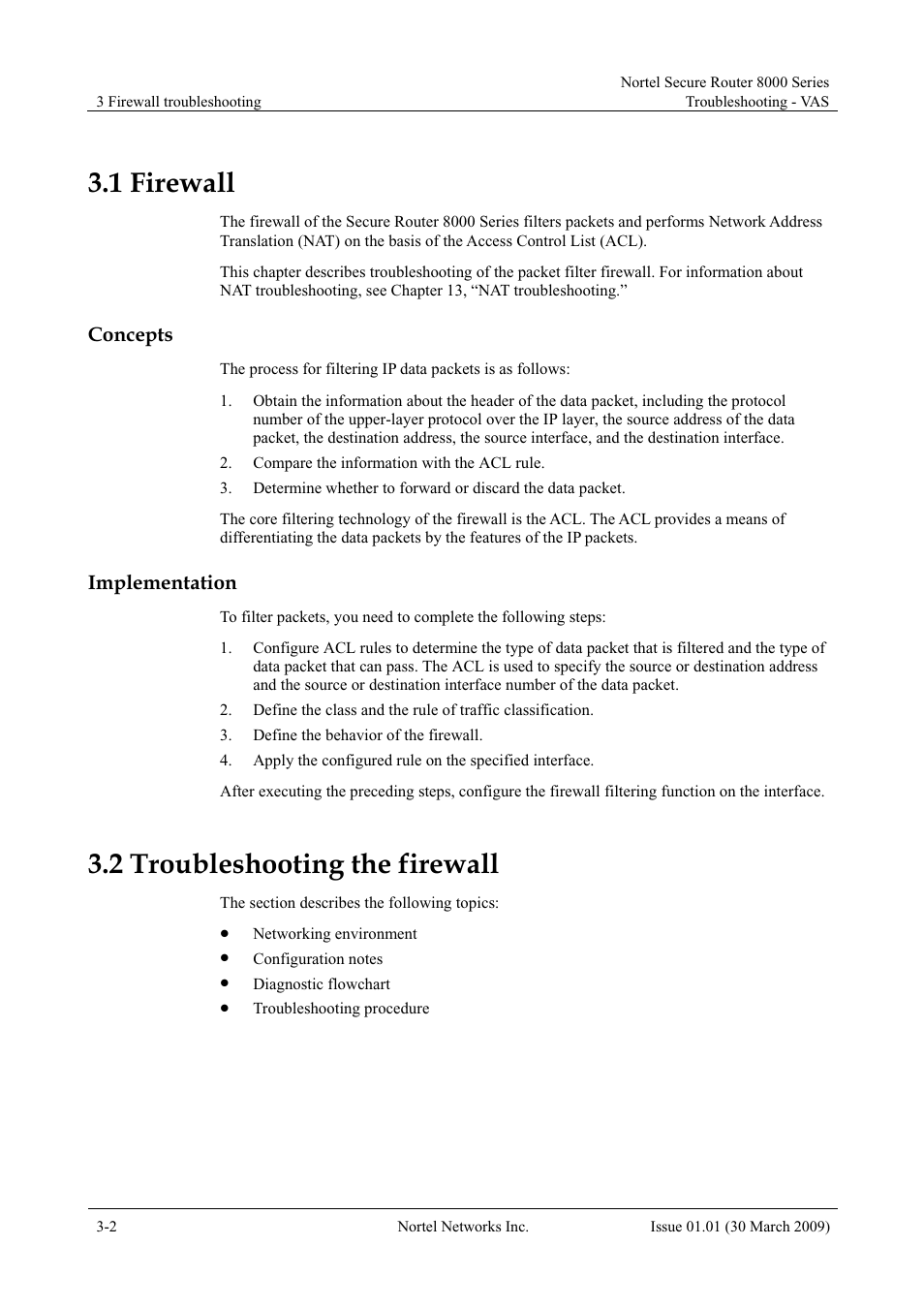 1 firewall, Concepts, Implementation | 2 troubleshooting the firewall, 1 firewall -2, 2 troubleshooting the firewall -2, 2 troubleshooting the, Firewall | Panasonic 8000 User Manual | Page 116 / 156