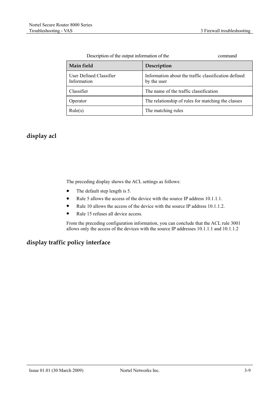 Display acl, Display traffic policy interface | Panasonic 8000 User Manual | Page 123 / 156