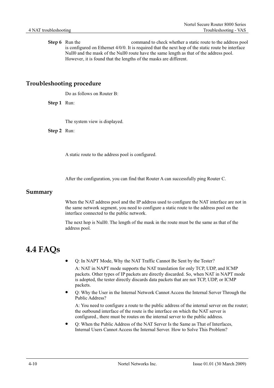 Troubleshooting procedure, Summary, 4 faqs | 4 faqs -10 | Panasonic 8000 User Manual | Page 140 / 156